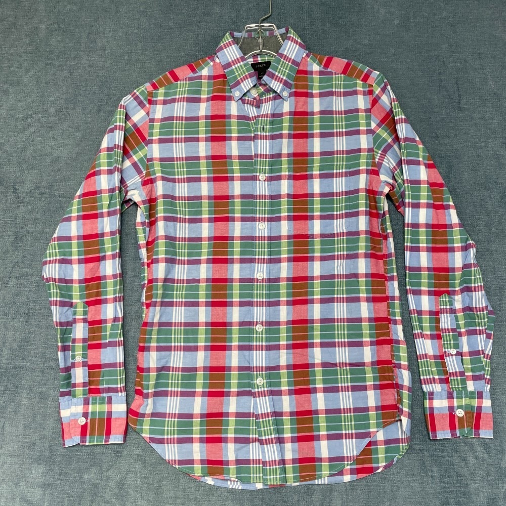J.Crew Flannel Shirt Mens XS Multicolor Plaid Long Sleeve Button Down Round Hem